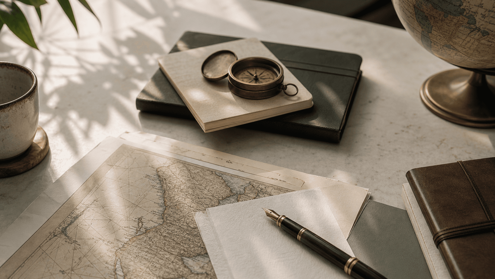 Editorial still life of travel documents, maps, and cross-border planning notes